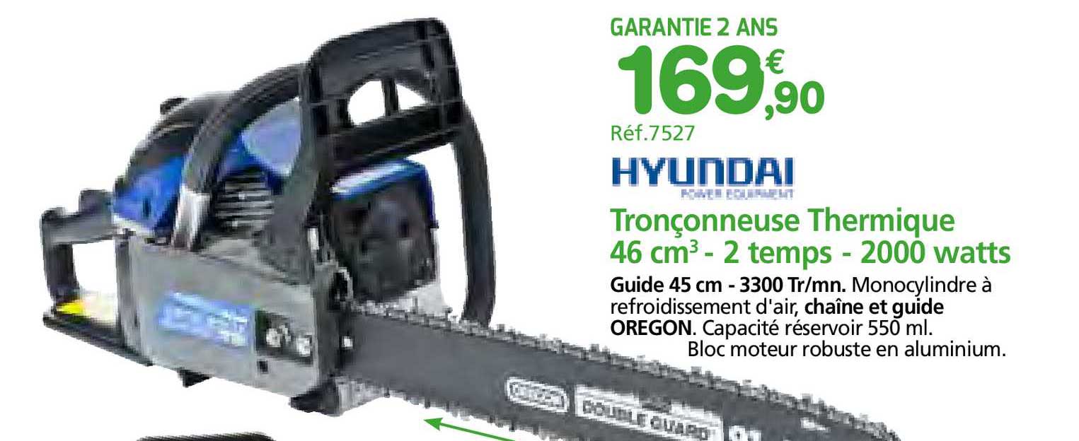 hyundai tronçonneuse thermique 46 cm3 - 2 temps - 200 watts