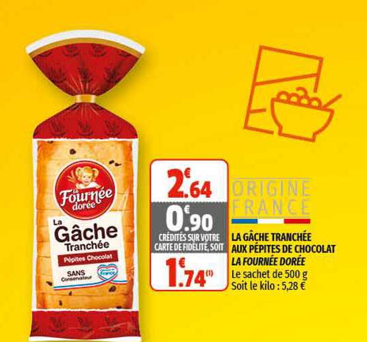 la gâche tranchée aux pépites de chocolat la fournée dorée