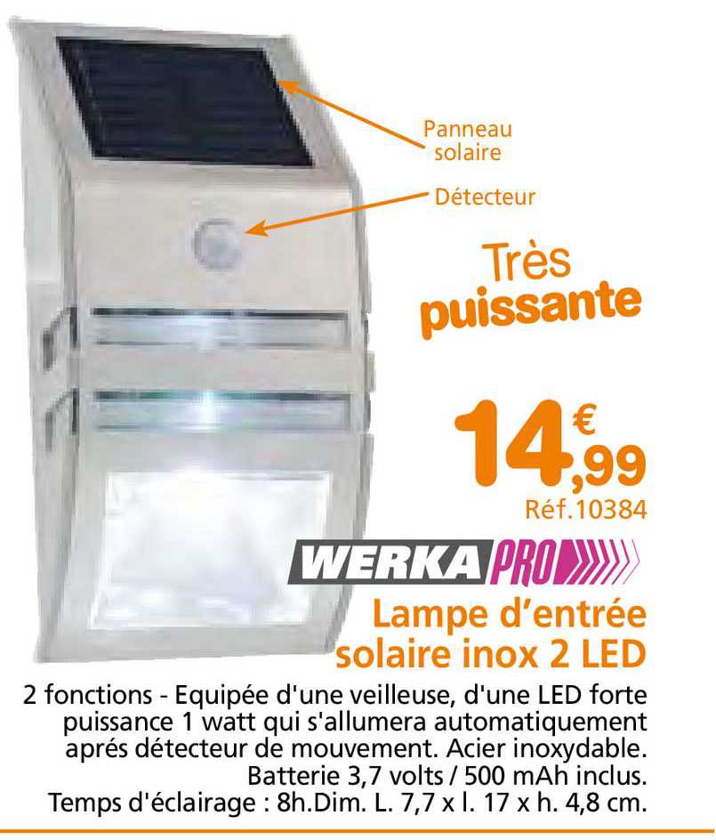 lampe d'entrée solaire inox 2 led