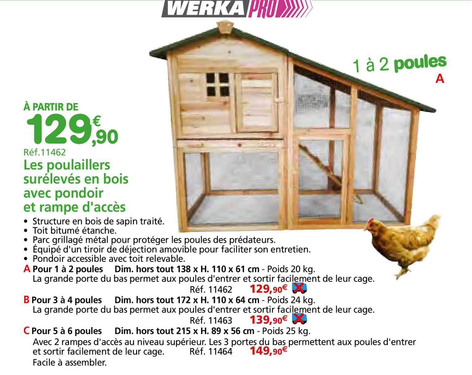 les poulaillers surélevés en bois avec pondoir et rampe d'accès