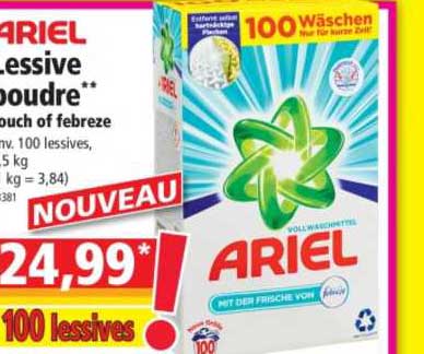 lessive poudre pouch of febreze ariel