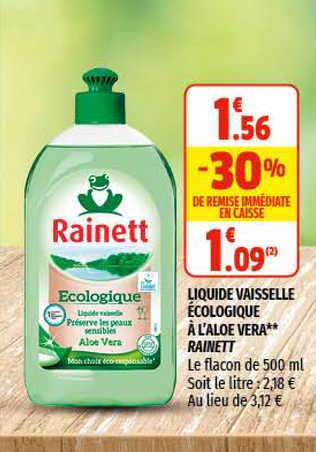 liquide vaisselle écologique à l'aloé vera rainett