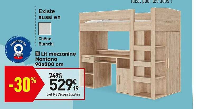 Lit Mezzanine Montana 90 X 200 Cm