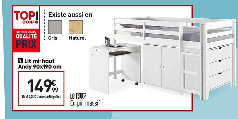 lit mi-haut andy 90 x 190 cm