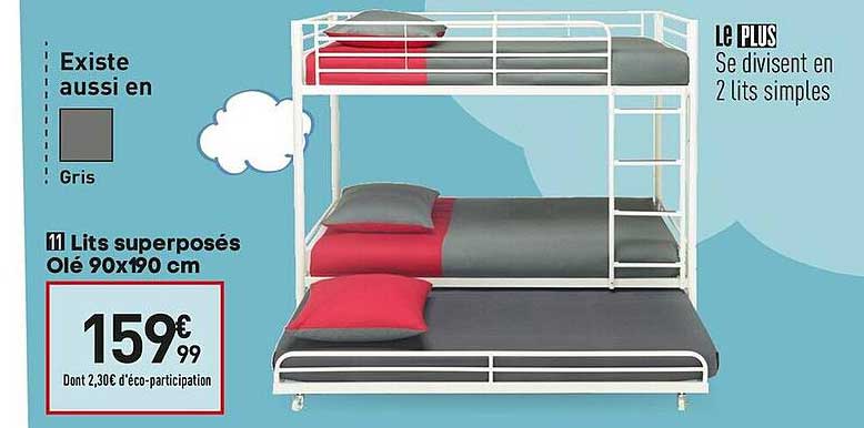 lits superposés olé 90 x 190 cm