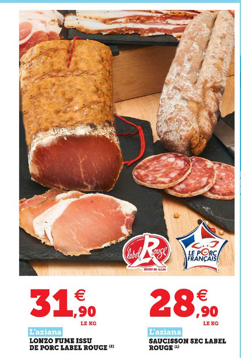 lonzo fumé issu de porc label rouge l'aziana, saucisson sec label rouge l'aziana