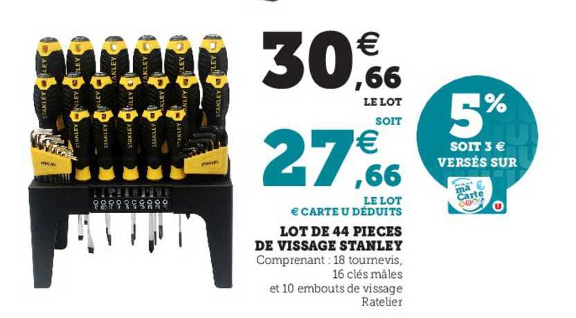 lot de 44 pièces de vissage stanley