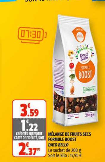mélange de fruits secs formule boost daco bello