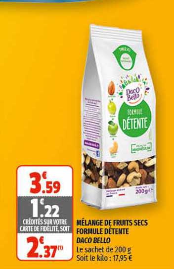mélange de fruits secs formule détente daco bello