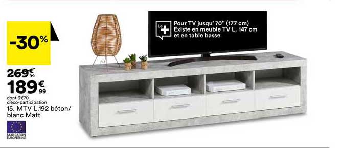 mtv l.192 béton ou blanc matt