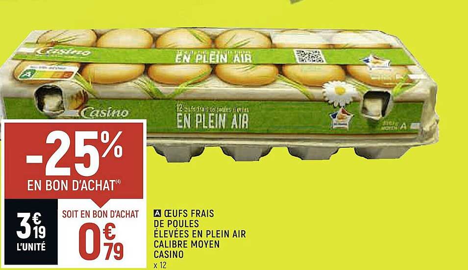 oeufs frais de poules élevées en plein air calibre moyen casino