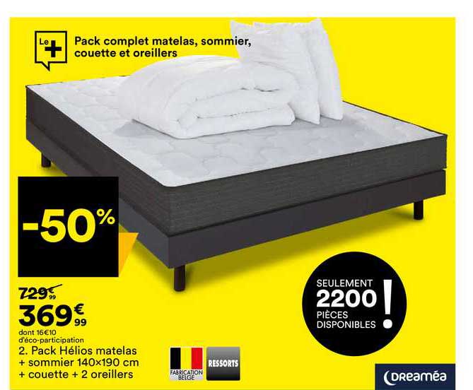 Pack Hélios Matelas + Sommier 140 X 190 Cm + Couette + 2 Oreillers Dreaméa