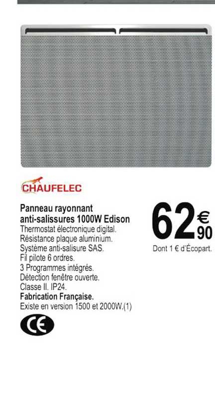 panneau rayonnant anti-salissures 1000w edison chaufelec