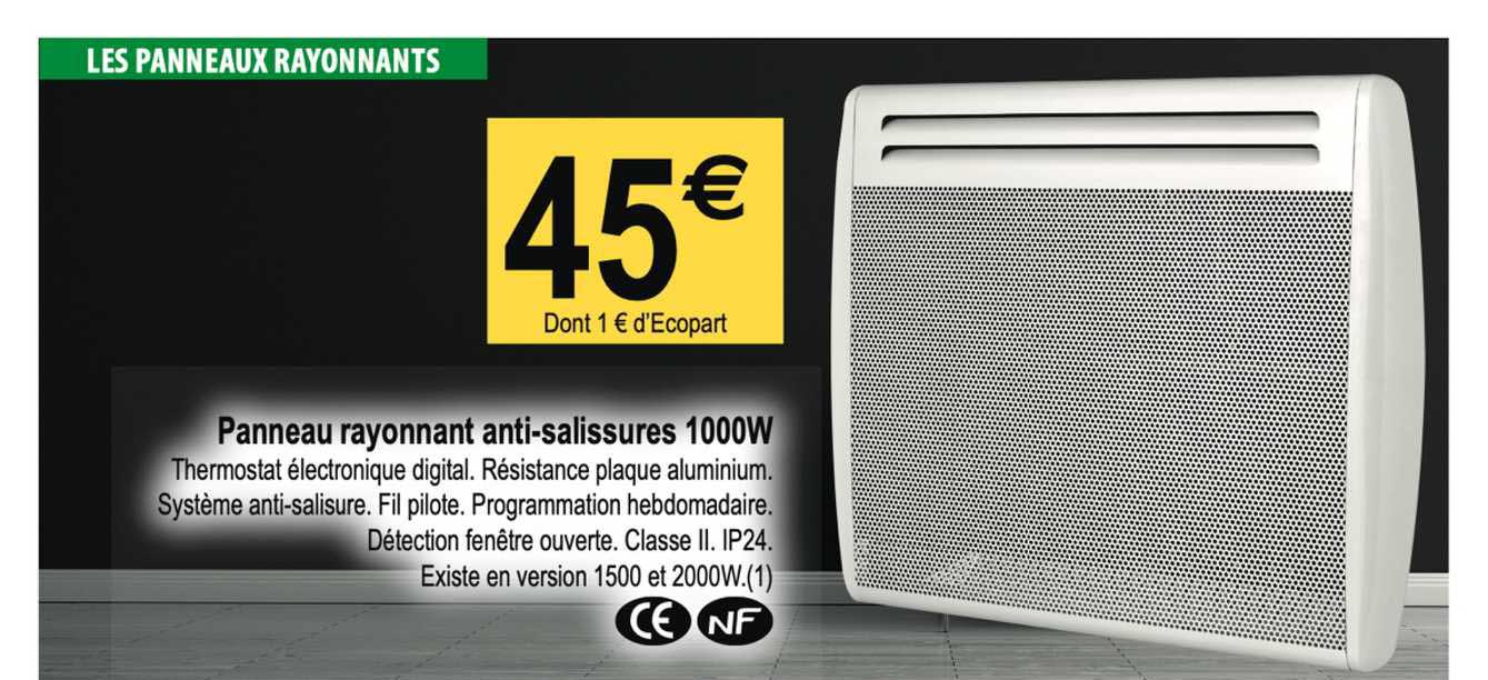 panneau rayonnant anti-salissures 1000w