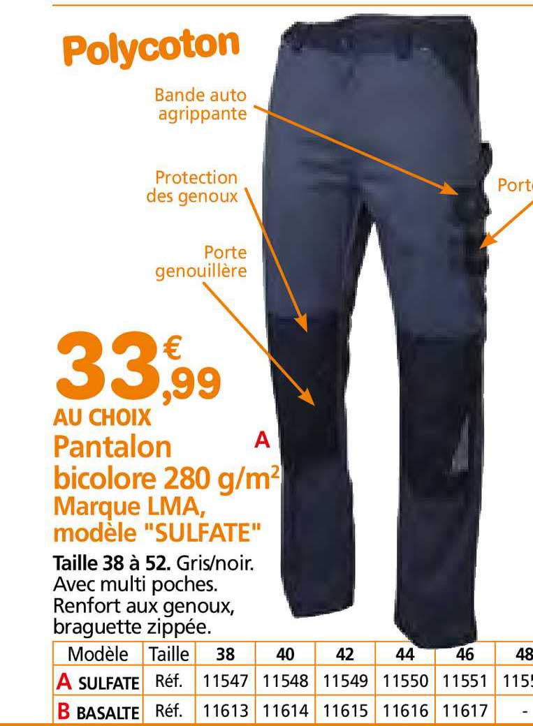 pantalon bicolore 280 g m2 marque lma modèle "sulfate"