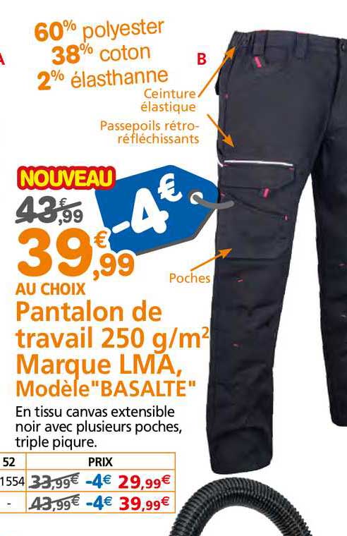 pantalon de travail 250 g m² marque lma modèle "basalte"