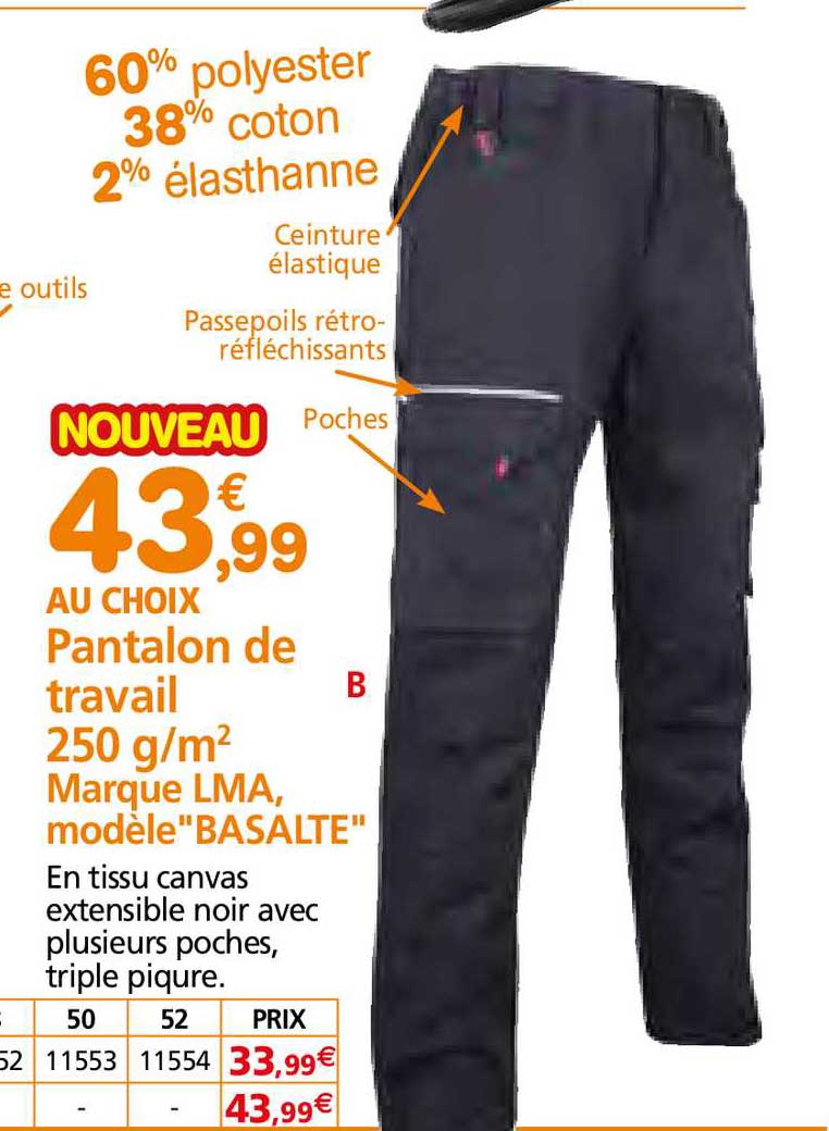 pantalon de travail 250 g m2 marque lma modèle "basalte"