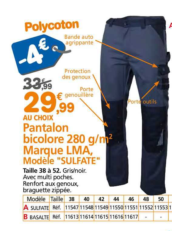 pantanlon bicolore 280 g m² marque lma modèle "sulfate"