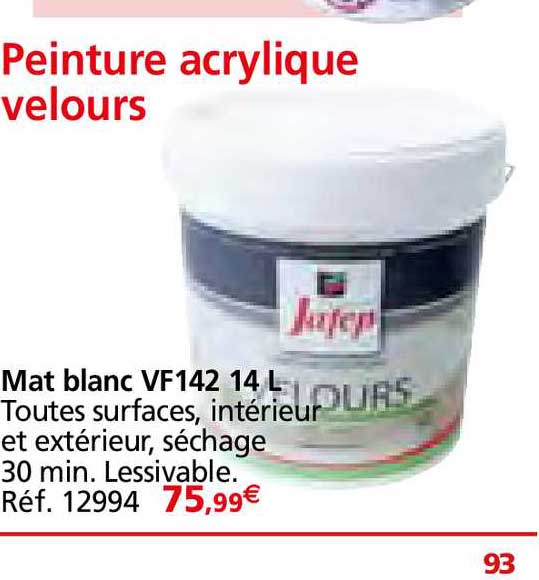 Peinture Acrylique Velours Mat Blanc Vf142 14 L