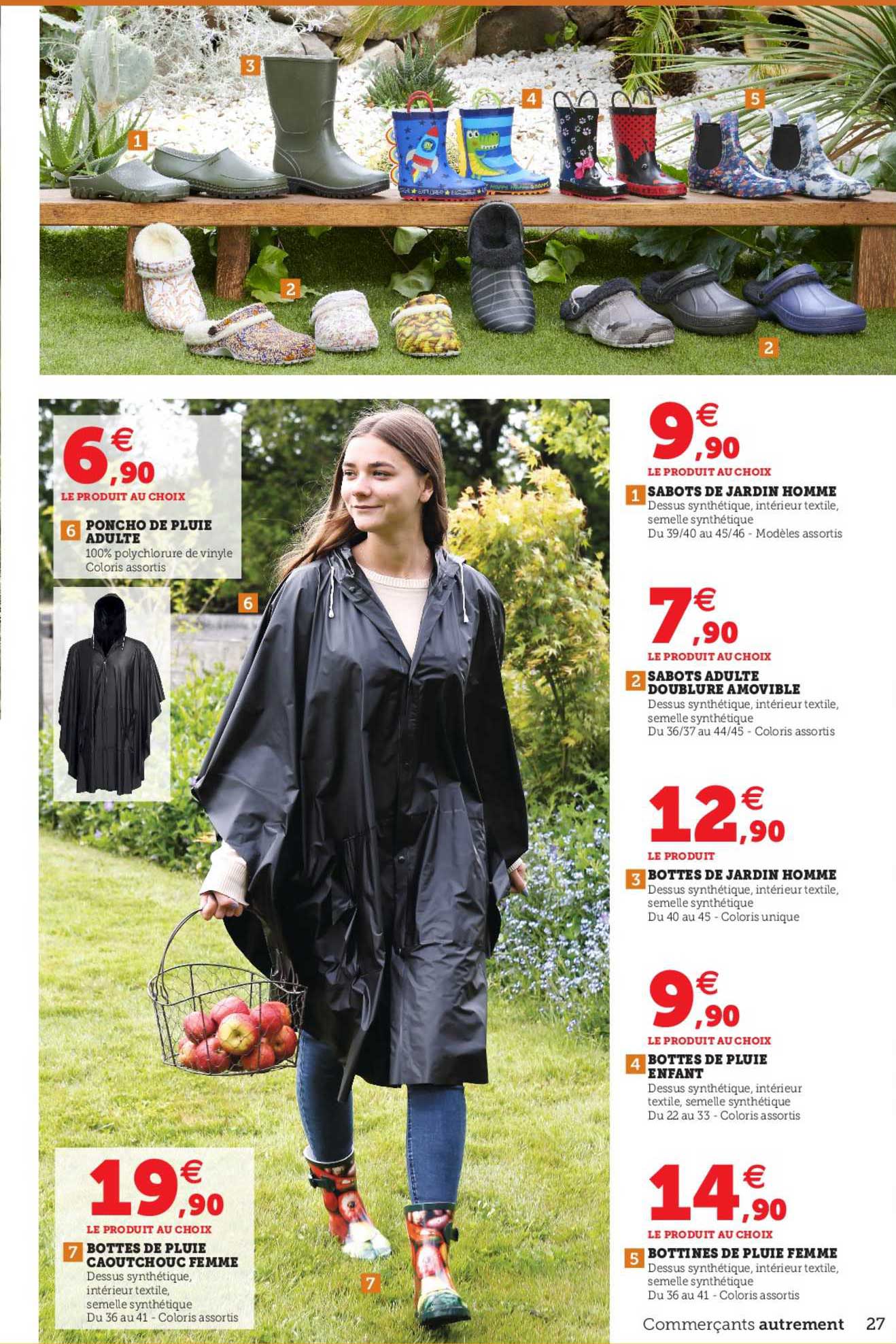 poncho de pluie adulte, bottes de pluie caoutchouc femme, sabots de jardin homme, sabots adulte doublure amovible, bottes de jardin enfant, bottines de pluie femme