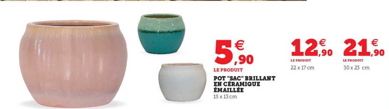 pot "sac" brillant en céramique émaillée