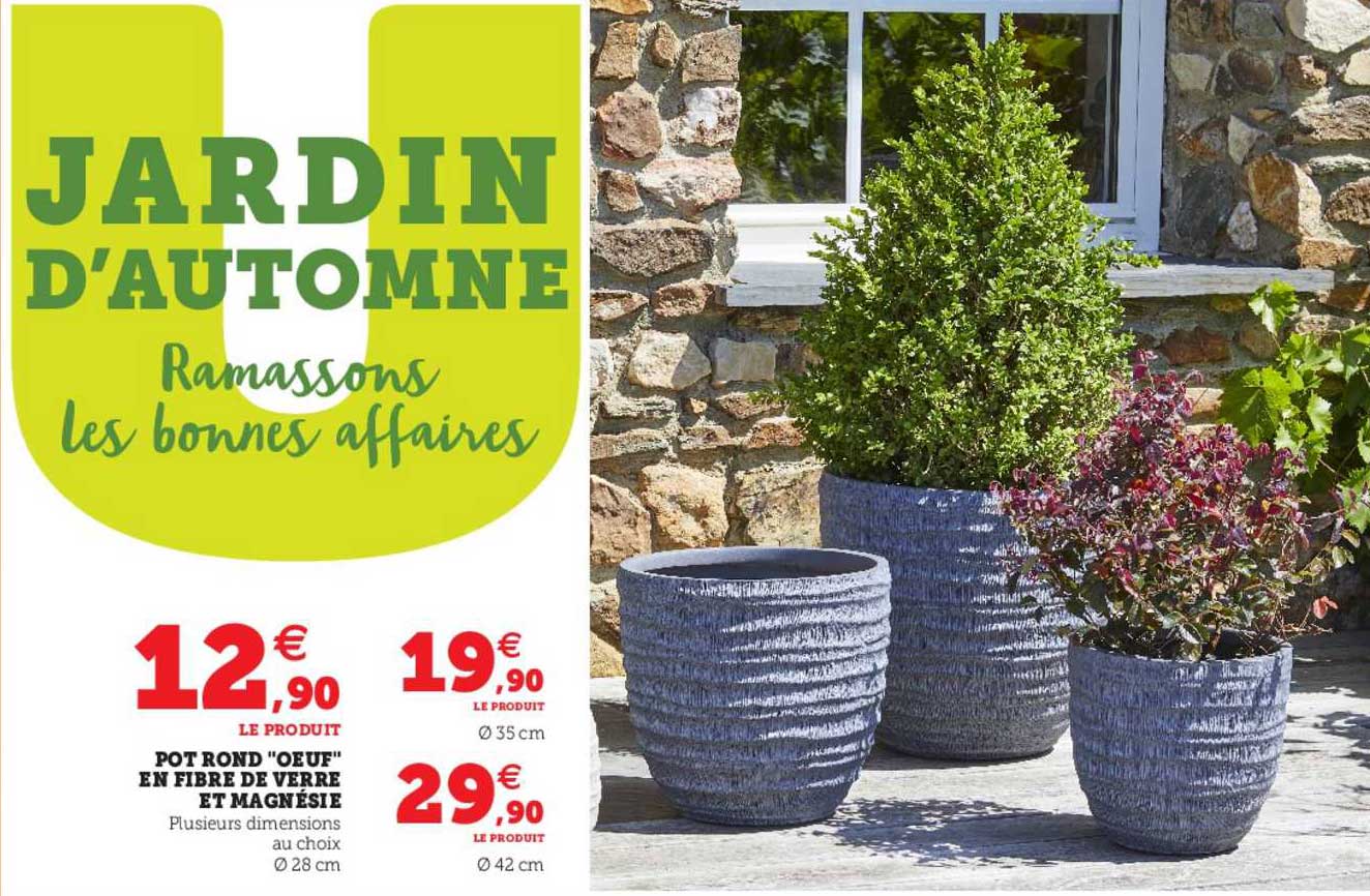 pot rond "œuf" en fibre de verre et magnésie