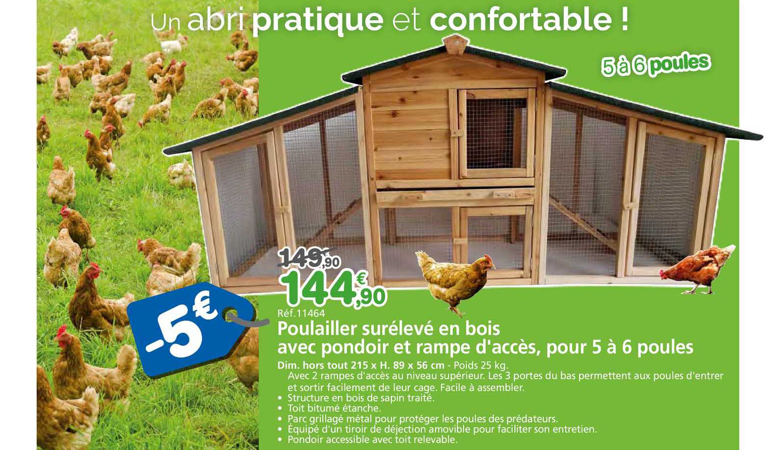 Poulailler Surélevé En Bois Avec Pondoir Et Rampe D'accès Pour 5 à 6 Poules