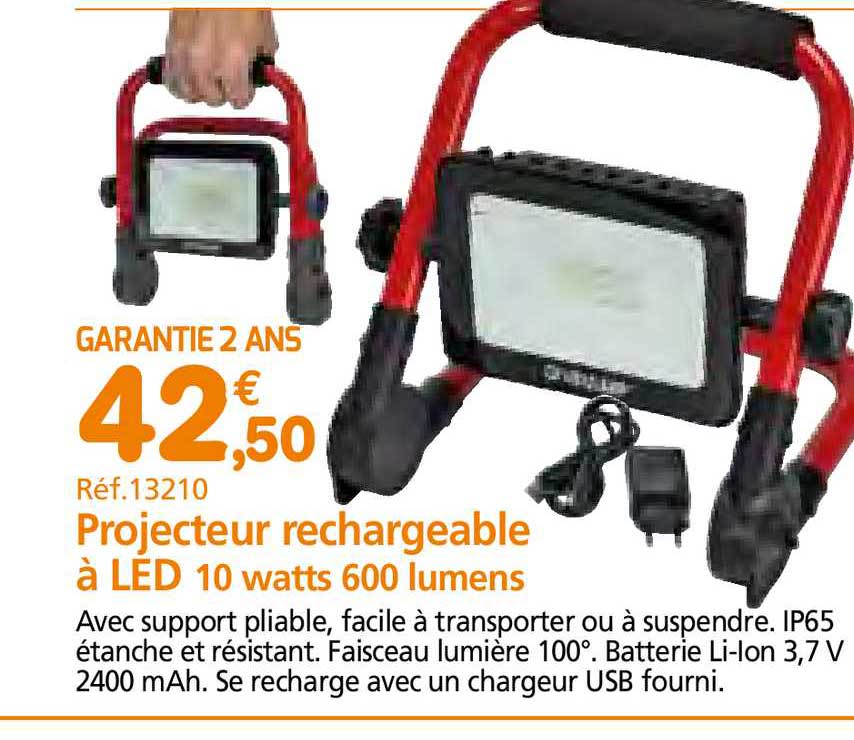 Projecteurs Rechargeable à Led 10 Watts 600 Lumens
