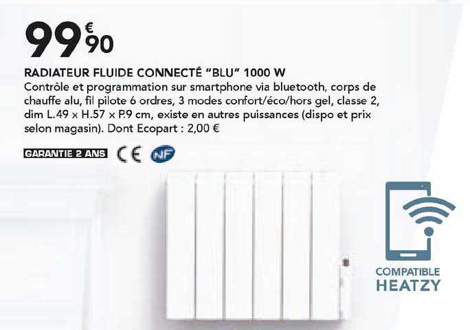 radiateur fluide connecté "blu" 1000 w