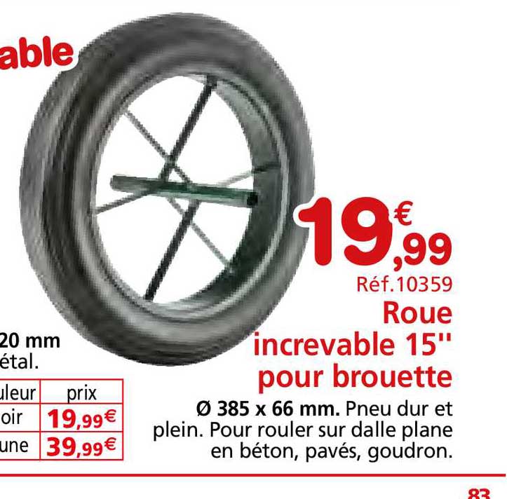 roue increvable 15" pour brouette
