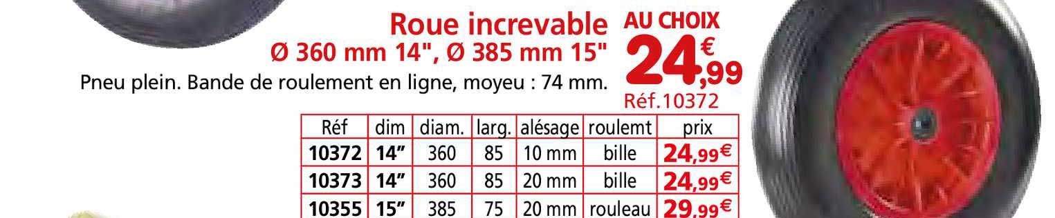 roue increvable Ø 360 mm 14" Ø 385 mm 15"