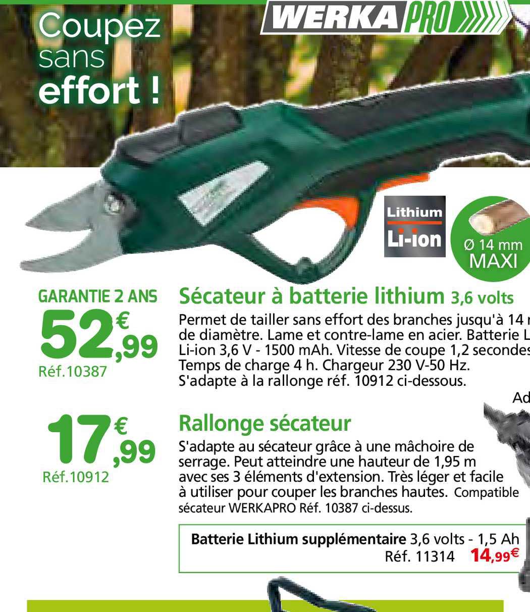 sécateur à batterie lithium 3.6 volts rallonge sécateur