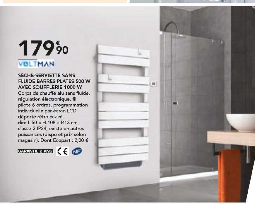 sèche-serviette sans fluide barre plates 500 w avec soufflerie 1000 w