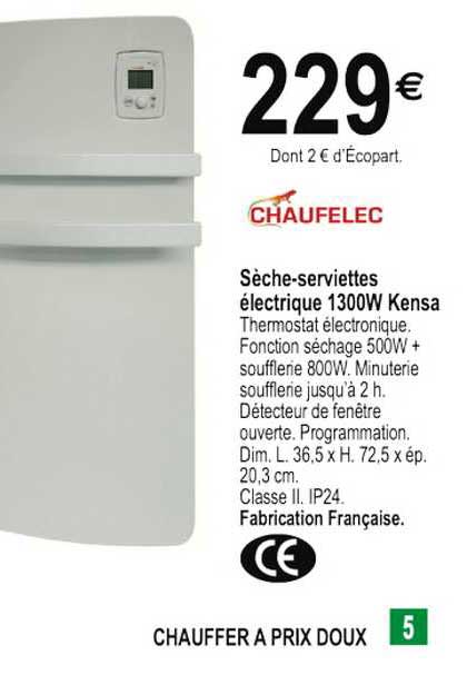 sèche-serviettes électrique 1300w kensa chaufelec