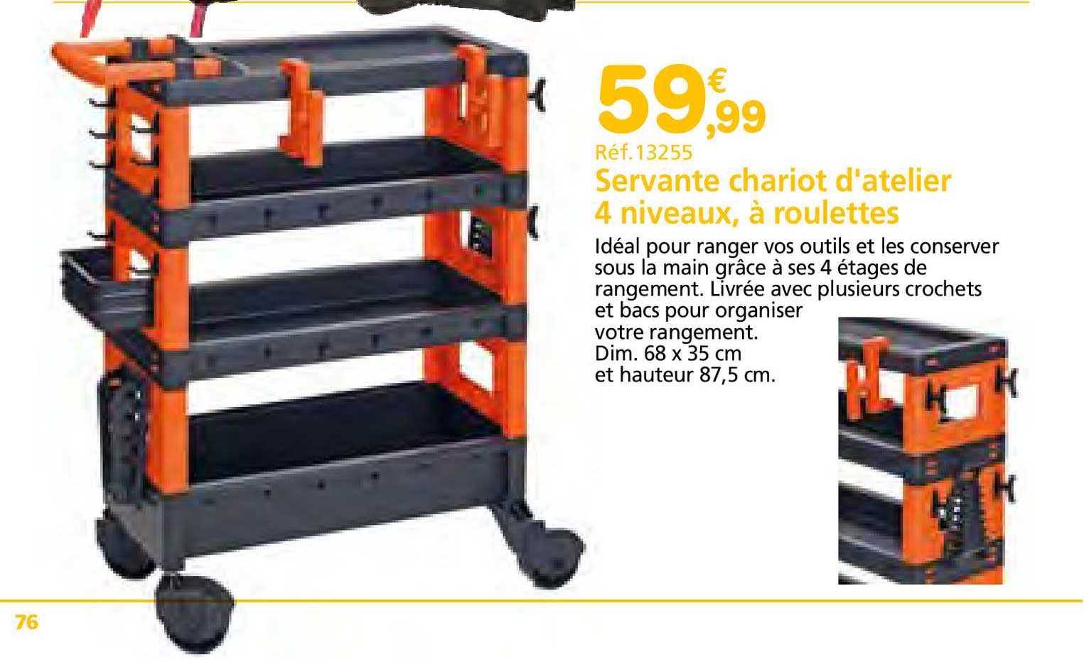 servante chariot d'atelier 4 niveaux à roulettes