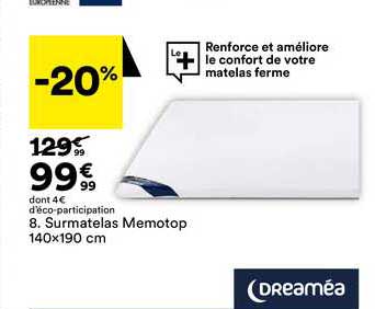 Surmatelas Memotop 140 X 190 Cm Dreaméa
