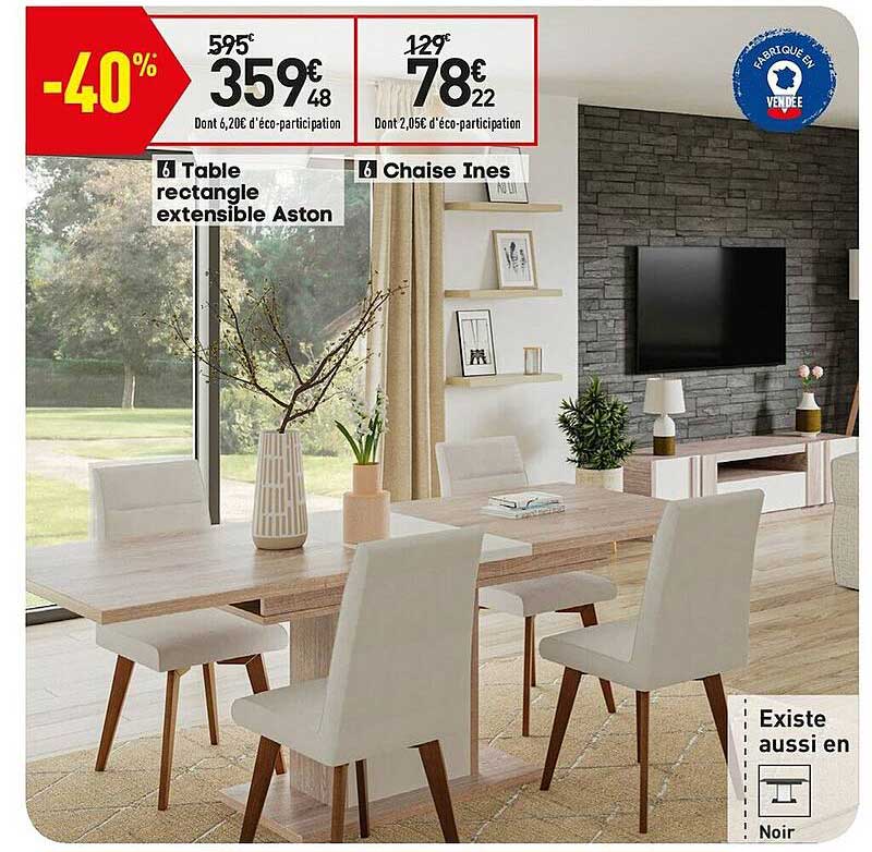 table rectangle extensible aston, chaise ines