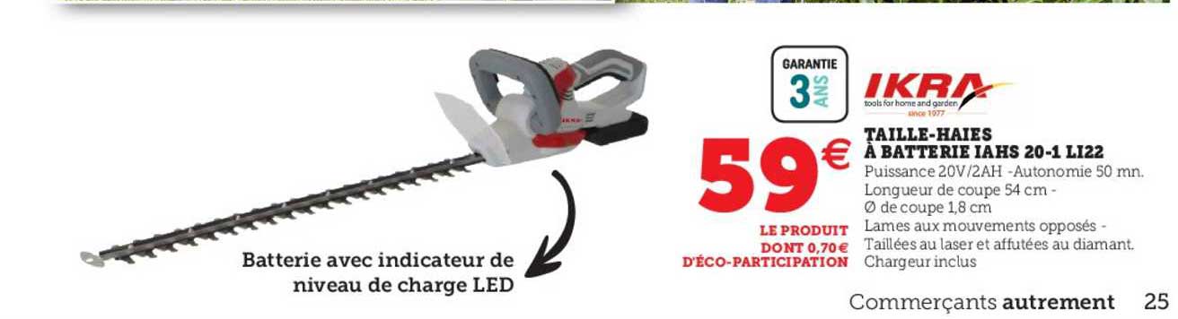 taille-haie à batterie iahs 20-1 li22 ikra