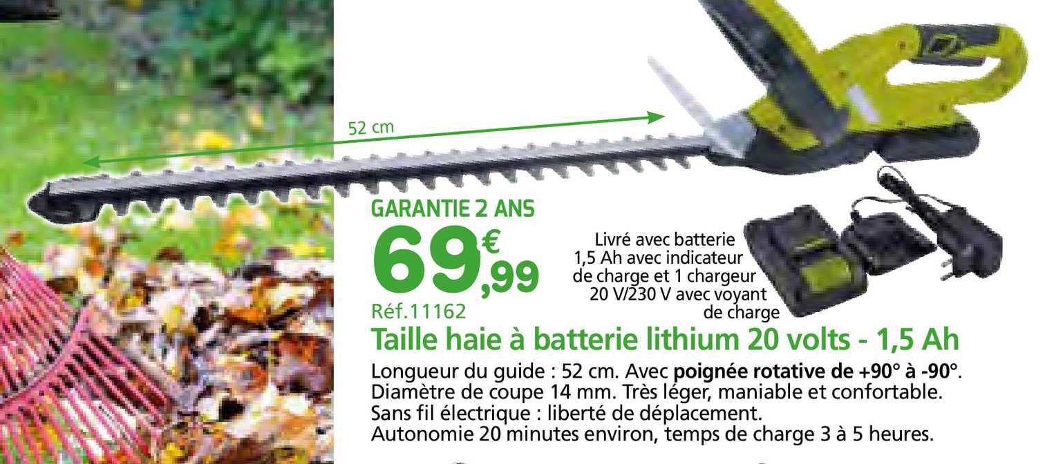 taille haie à batterie lithium 20 volts - 1.5 ah