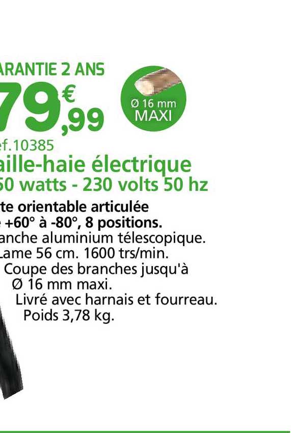 taille-haie électrique 60 watts - 230 volts 50 hz