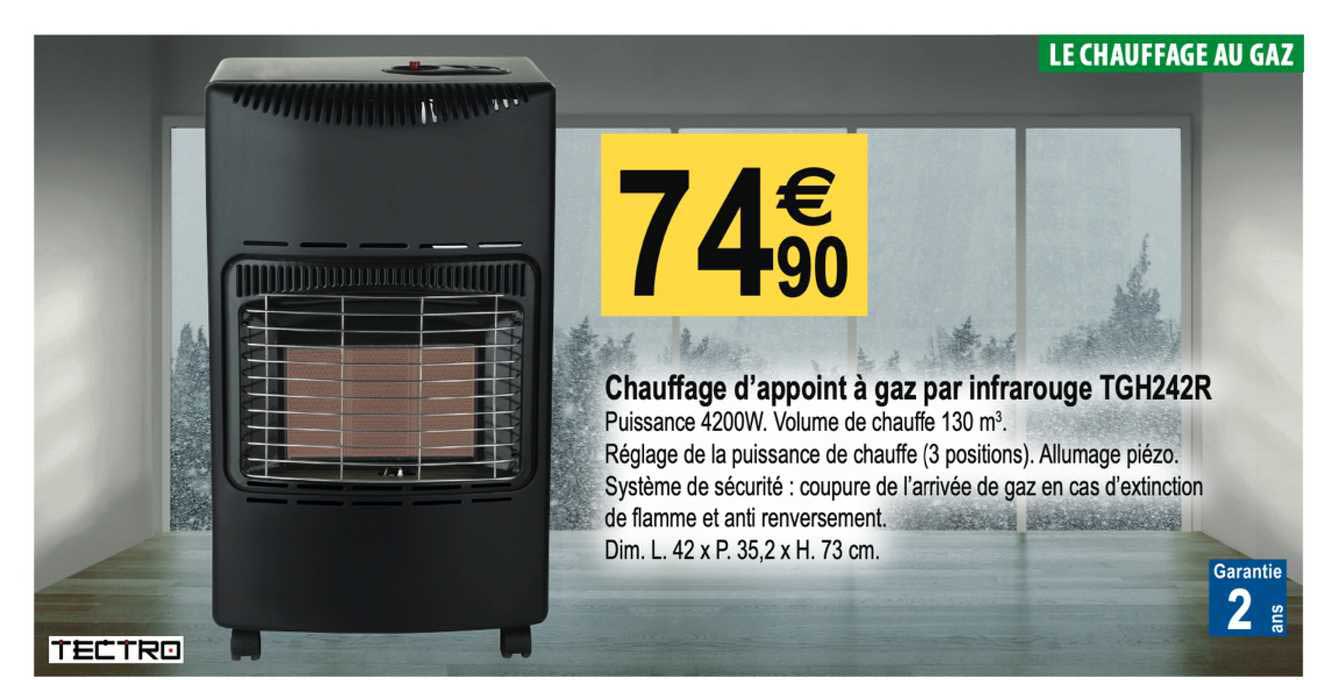 tectro chauffage d'appoint à gaz par infrarouge tgh242r