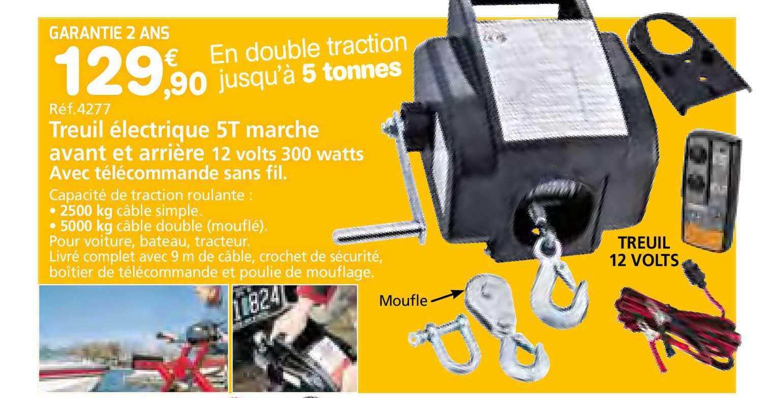 treuil électrique 5t marche avant et arrière 12 volts 300 watts