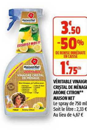 Véritable Vinaigre Cristal De Ménage Arôme Citron Maison Net