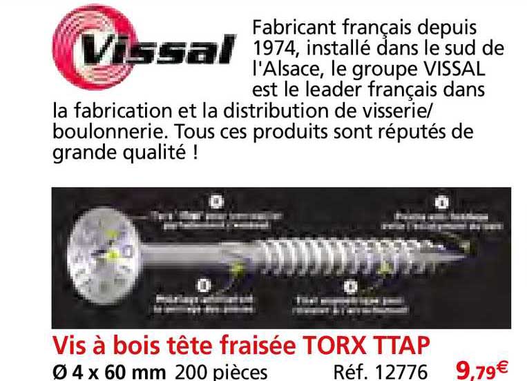 vis à bois tête fraisée torx ttap vissal