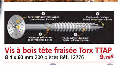 vis à bois tête fraisée torx ttap
