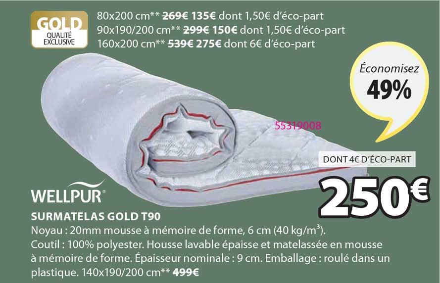 wellpur surmatelas gold t90