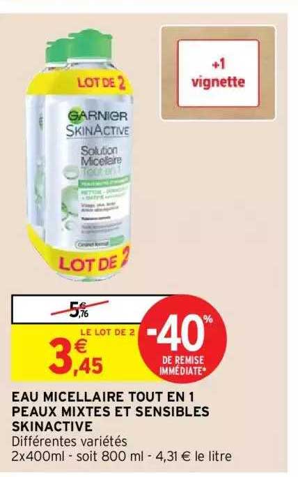 eau micellaire tout en 1 peaux mixtes et sensibles skinactive