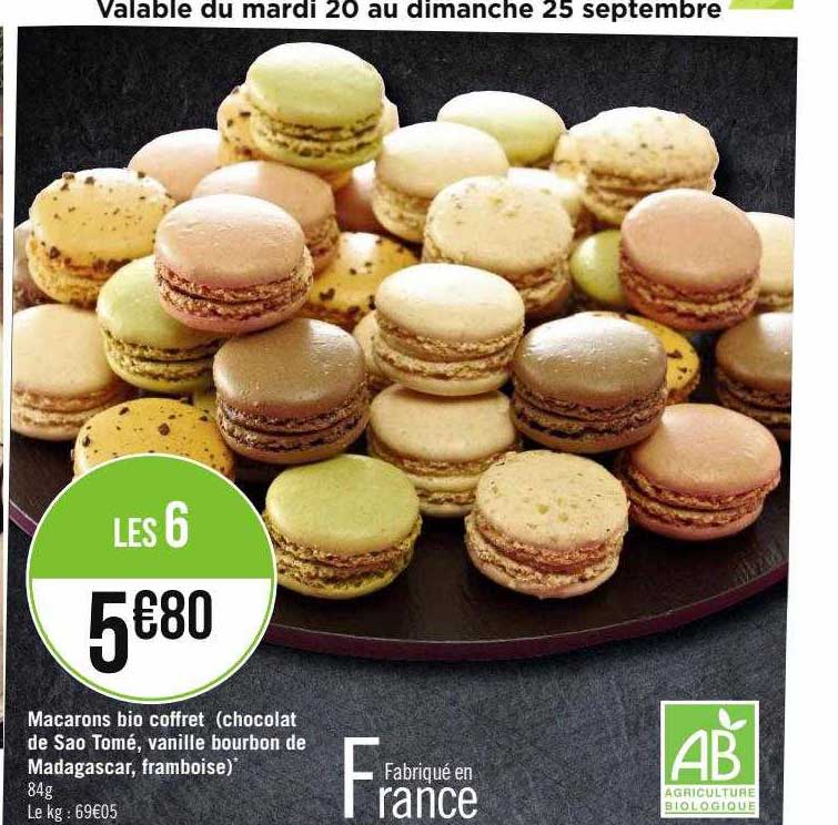 macarons bio coffret (chocolat de sao tomé, vanille bourbon de madagascar, framboise)