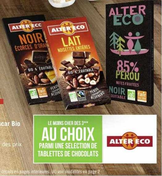 tablettes de chocolats alter eco
