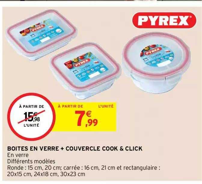 boîtes en verre + couvercle cook & click pyrex
